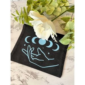Handmade Moon Black Canvas Cosmetic Bag